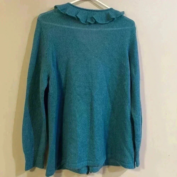 Olson Europe Mohair Blend Teal hook closure V neck Cardigan sweater - Picture 5 of 7